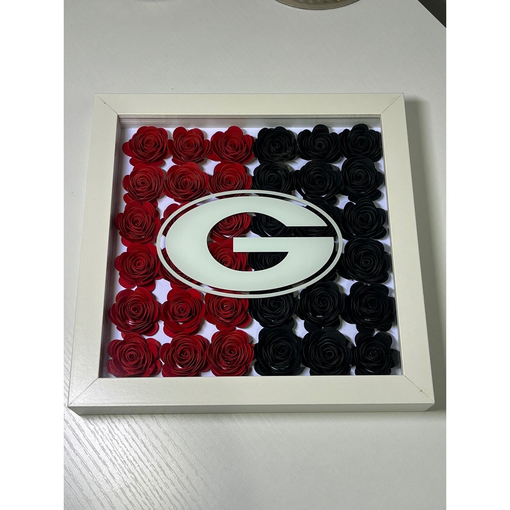 University of Georgia Bulldogs Red Black Paper Rose Shadow Box Wall Art 8x8